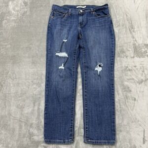 Levis Jeans Womens 29 Blue Boyfriend‎ Stretch Medium Wash Denim Distressed Logo